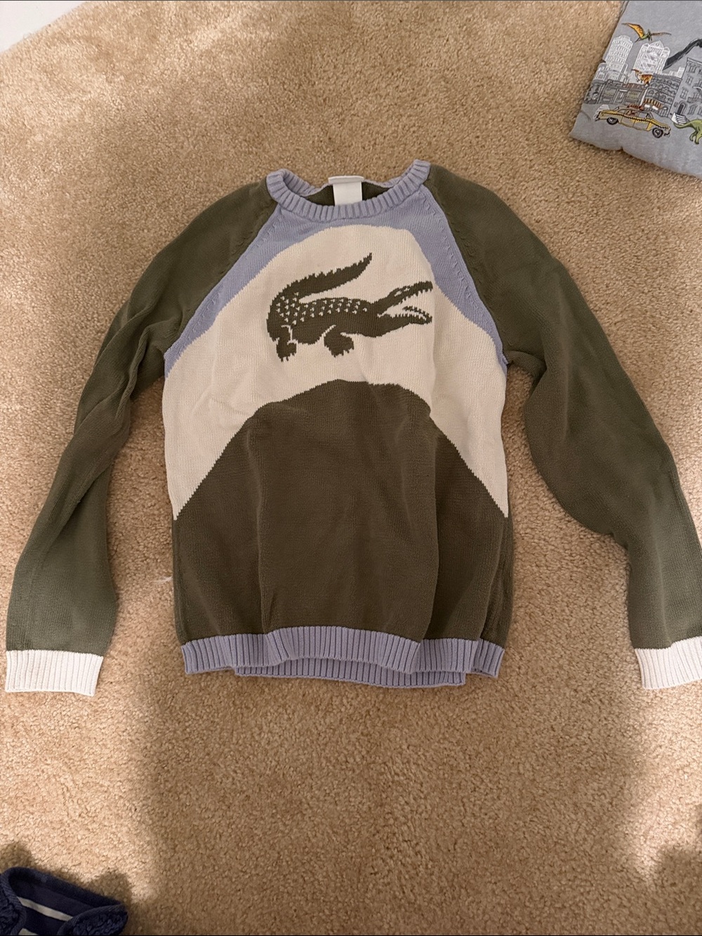 Lacoste Olive, Cream & Lavender Crewneck Sweater